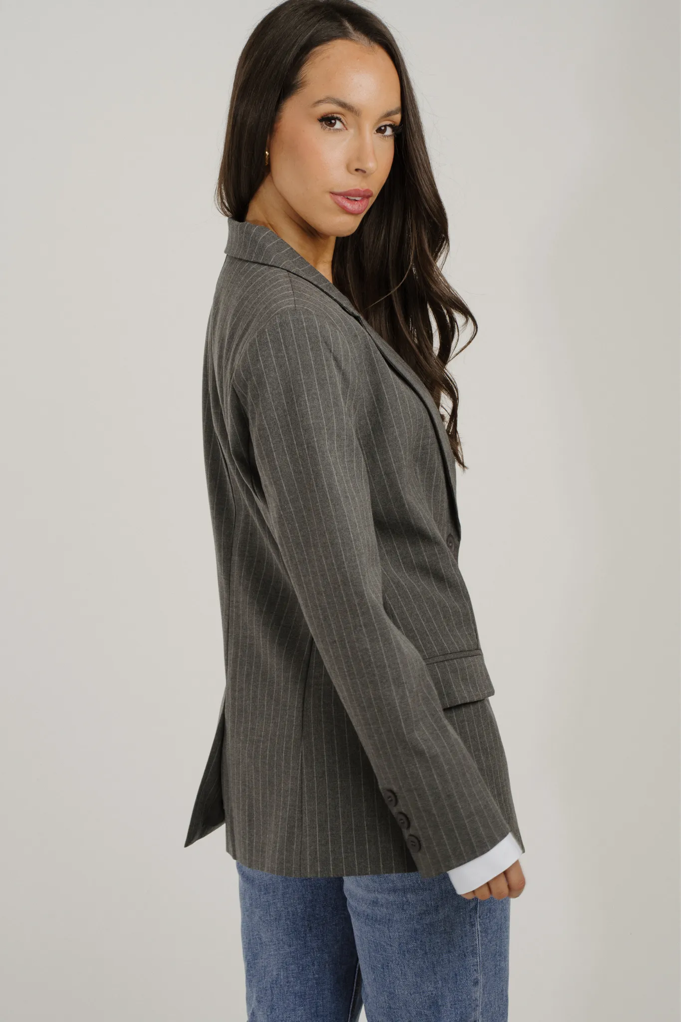 Nadia Pinstripe Blazer In Light Grey