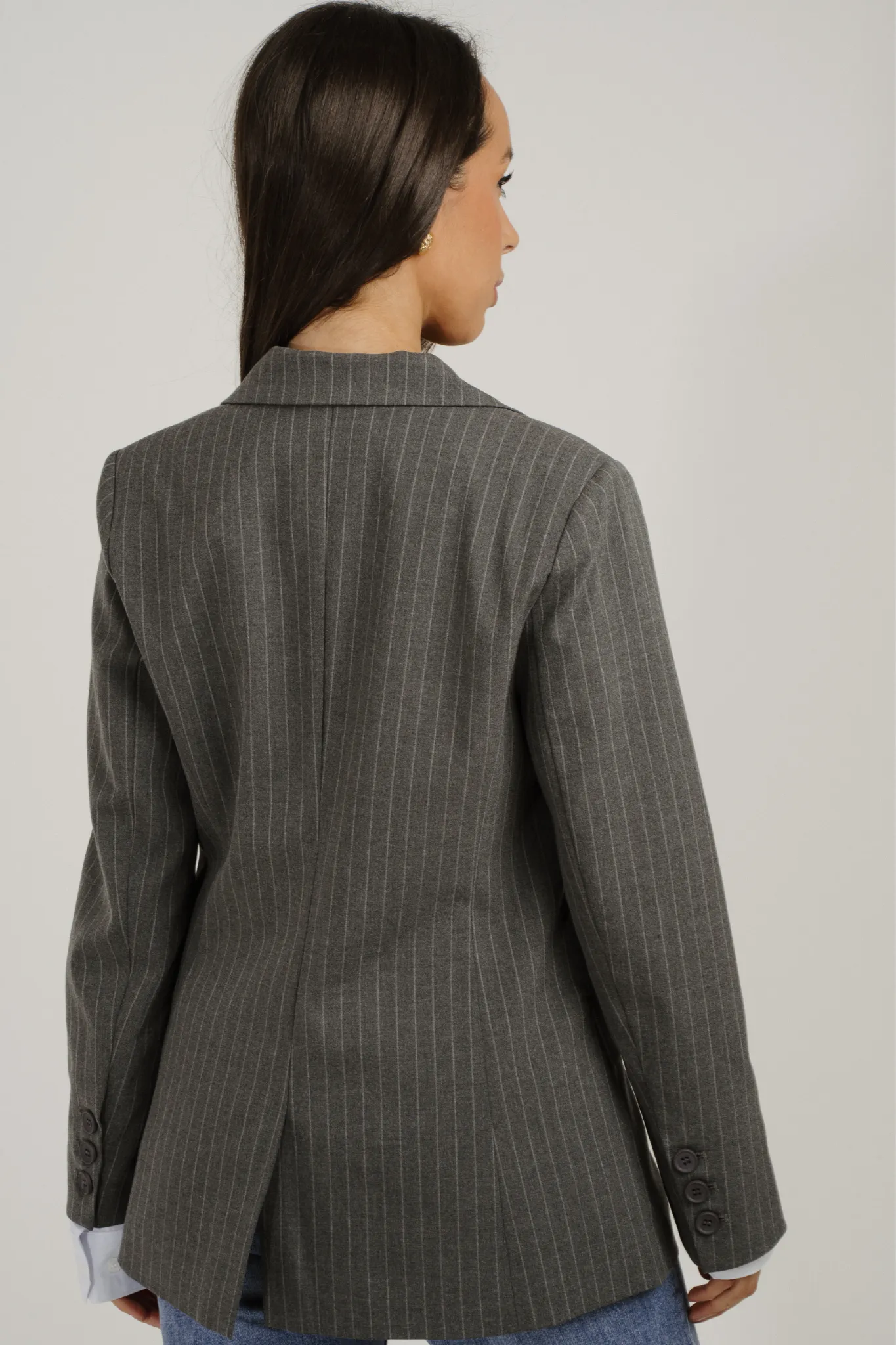 Nadia Pinstripe Blazer In Light Grey