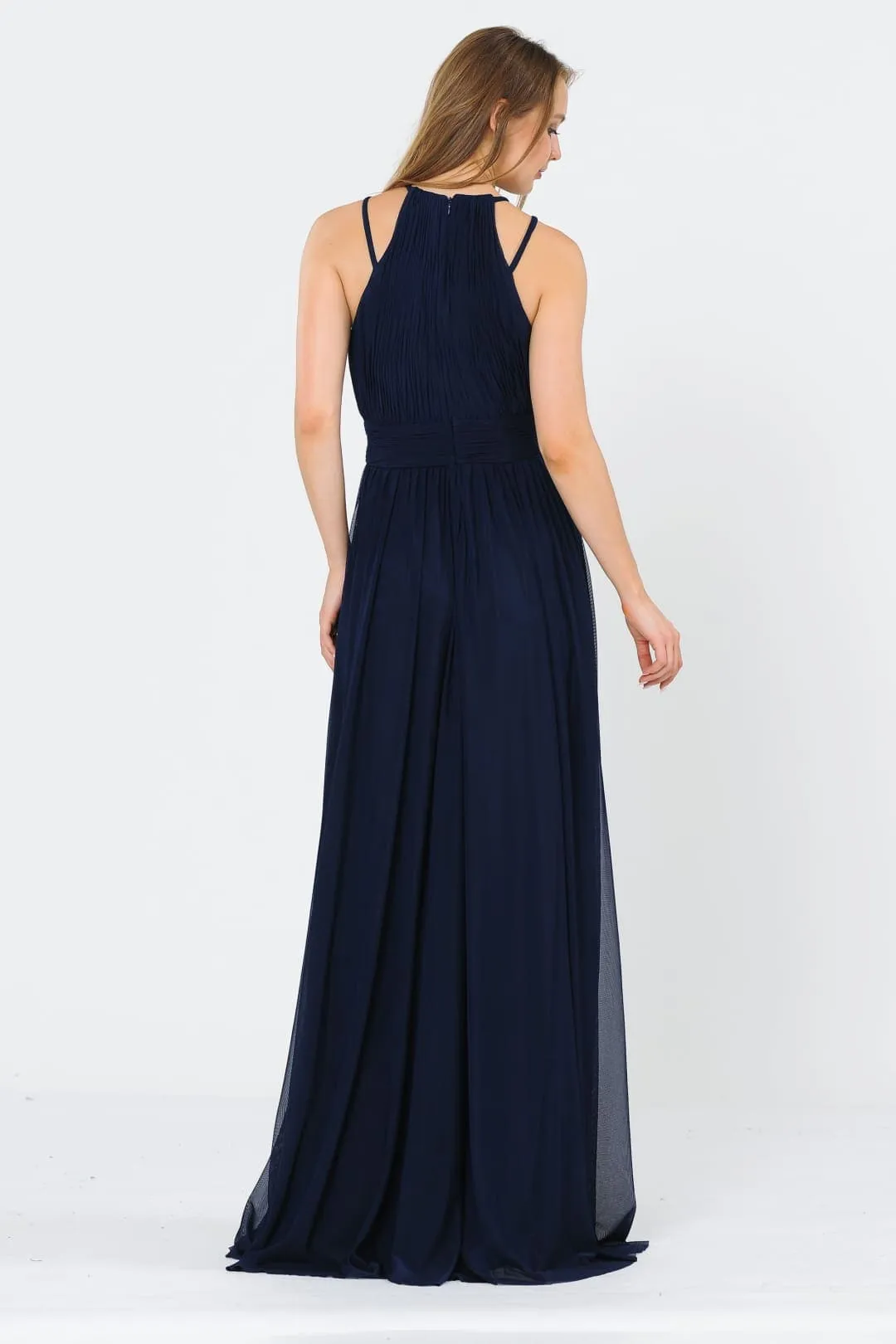 Navy Blue Bridesmaid Dresses-Inexpensive Poly USA 8396 Double Spaghetti