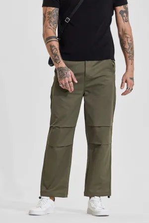 Olive Mid Rise Relaxed Fit Parachute Pants