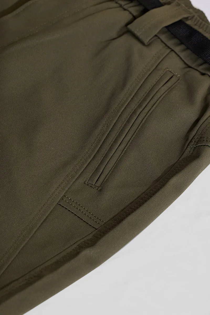 Olive Mid Rise Relaxed Fit Parachute Pants