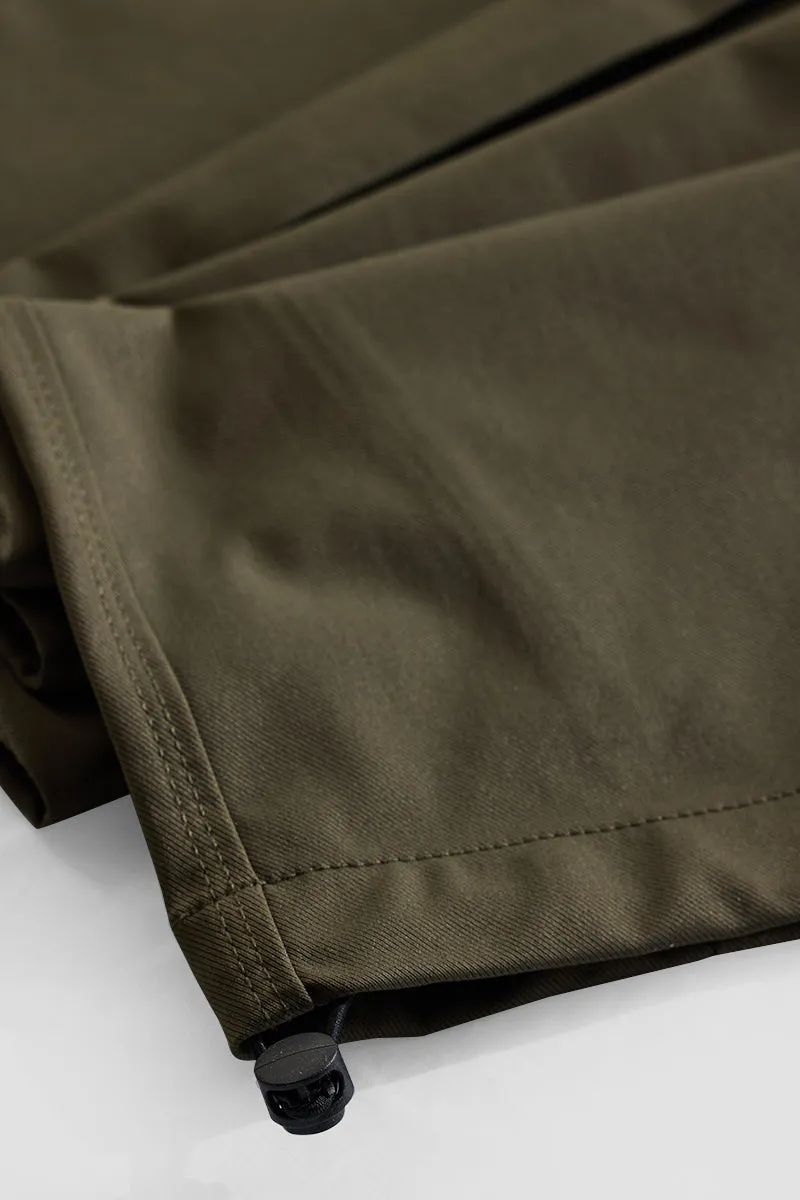 Olive Mid Rise Relaxed Fit Parachute Pants