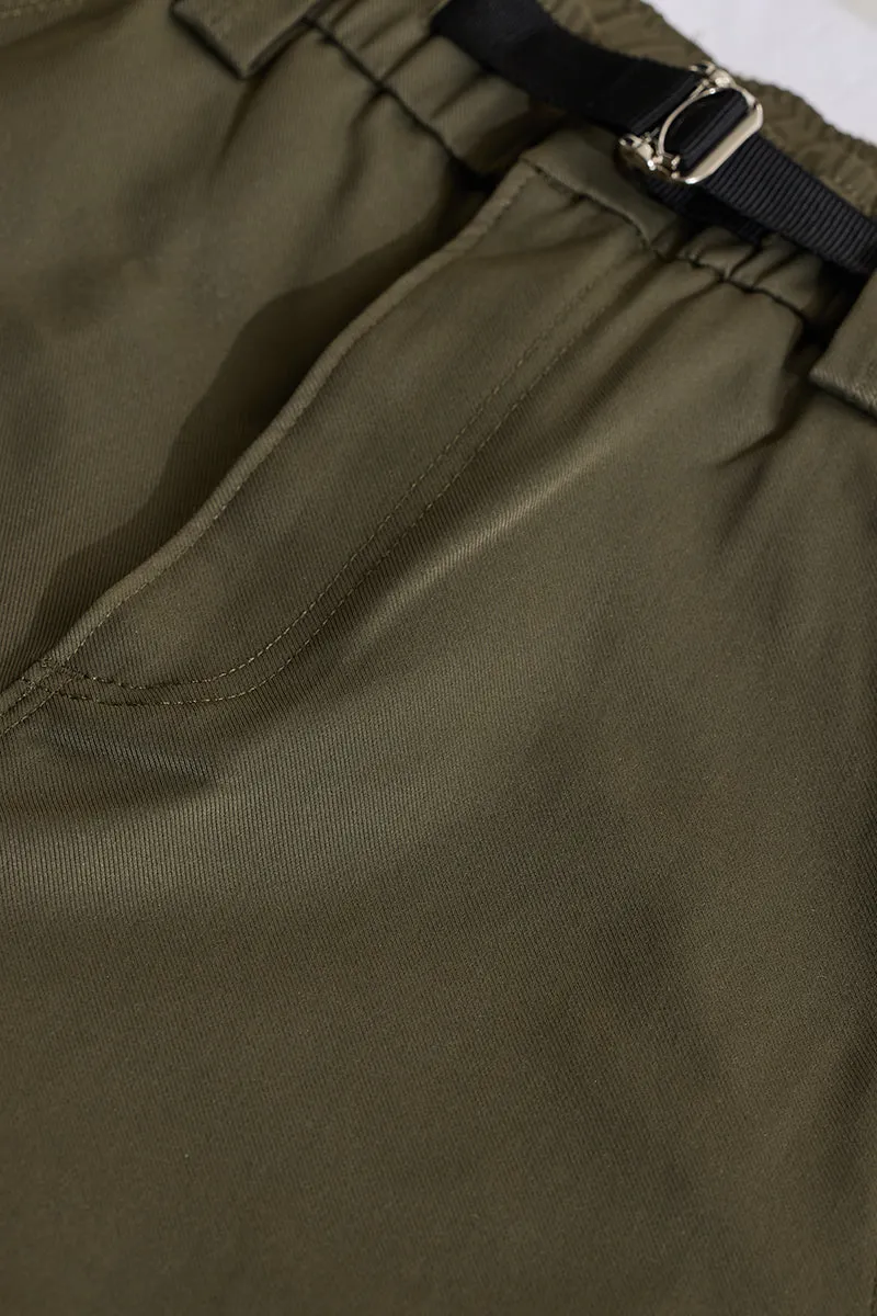 Olive Mid Rise Relaxed Fit Parachute Pants