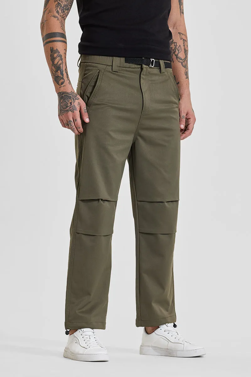 Olive Mid Rise Relaxed Fit Parachute Pants