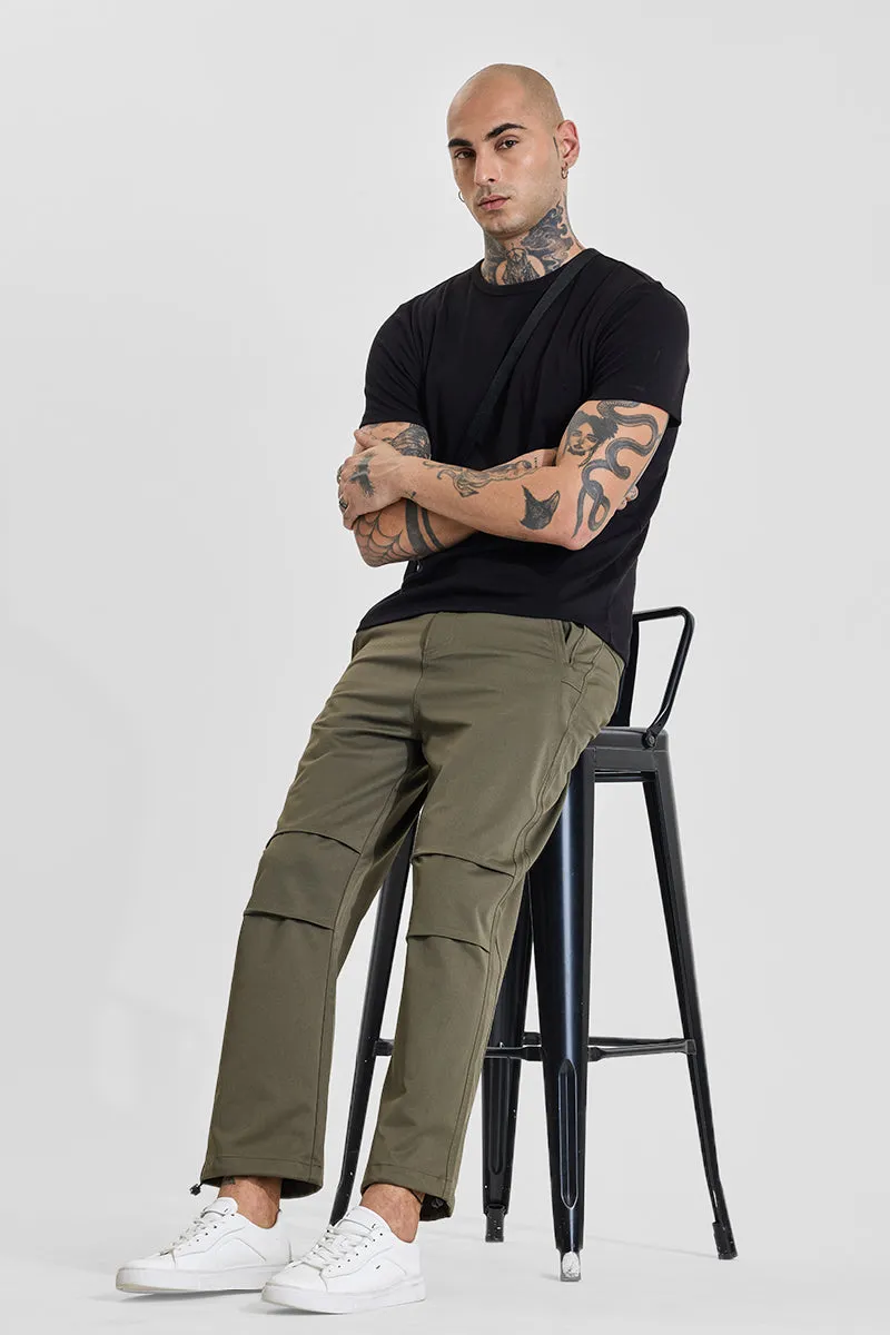 Olive Mid Rise Relaxed Fit Parachute Pants