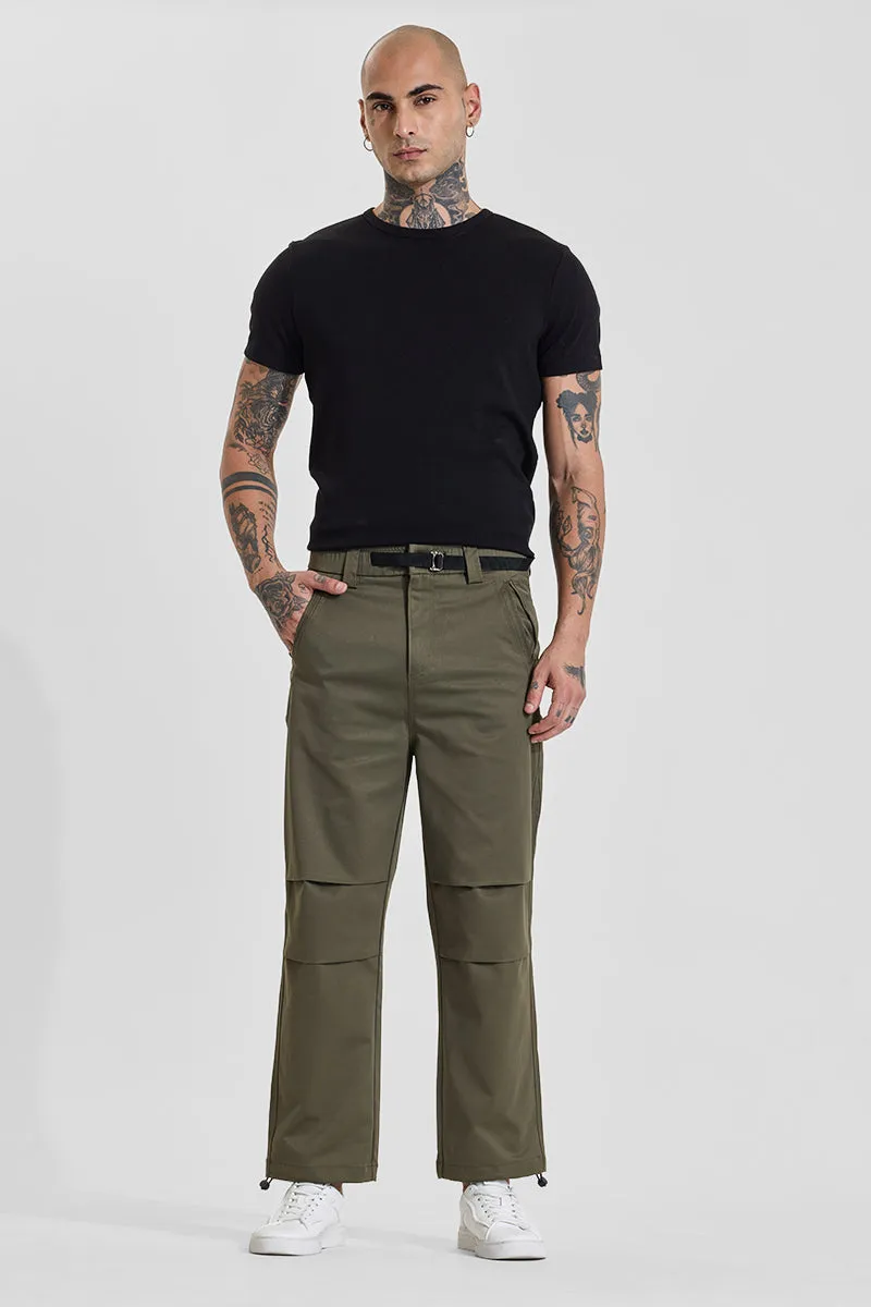Olive Mid Rise Relaxed Fit Parachute Pants
