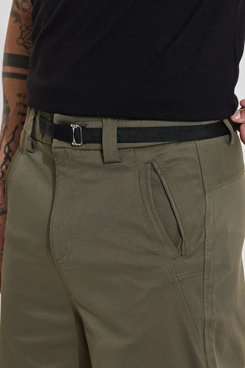 Olive Mid Rise Relaxed Fit Parachute Pants