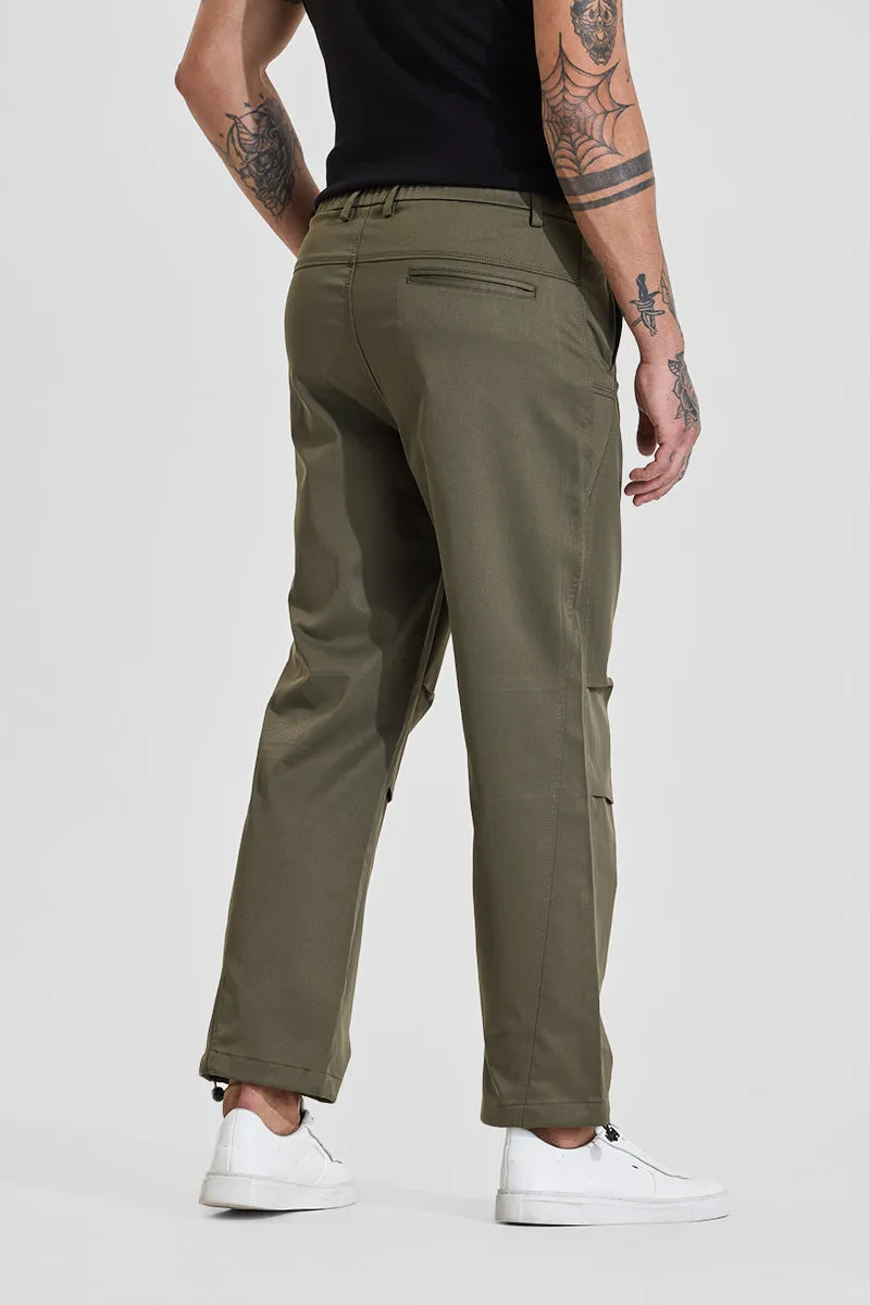 Olive Mid Rise Relaxed Fit Parachute Pants