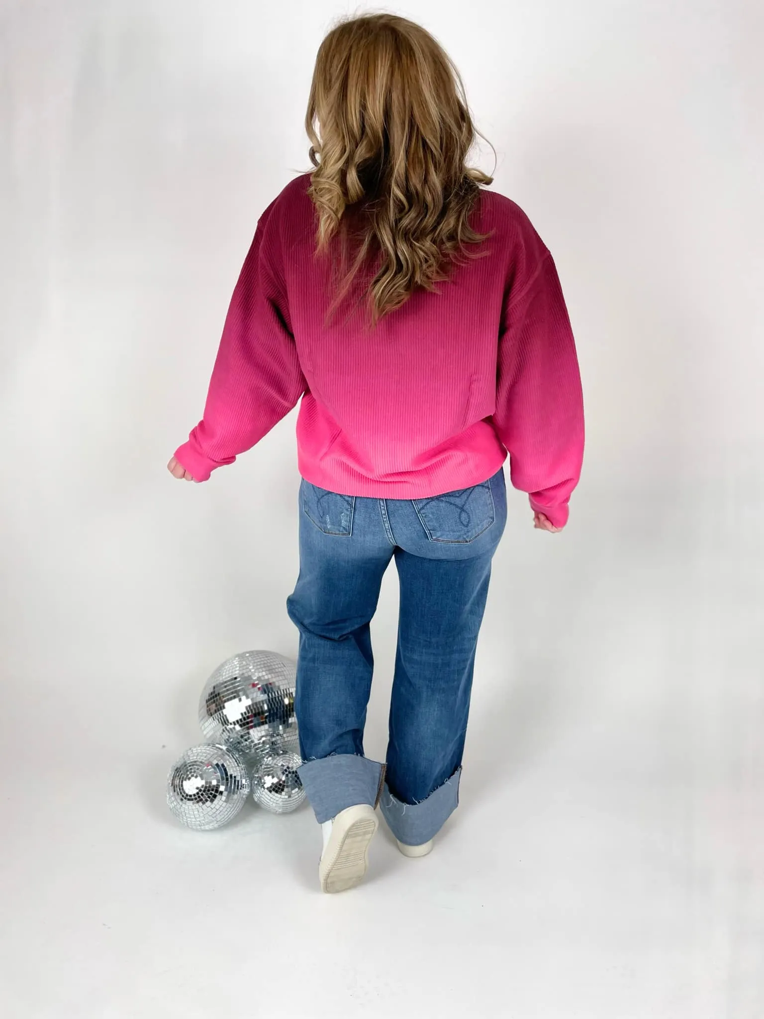 Ombre Cozy Cord Sweatshirt - Maroon/Pink
