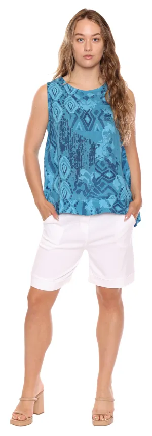 Papa Top - Print Linen Tank - Turquoise