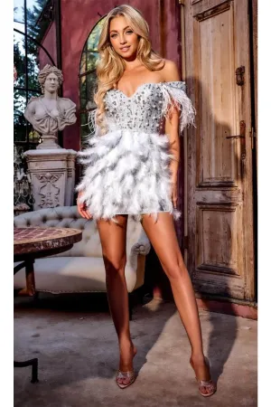 Portia and Scarlett PS24023 -short- Sweetheart Cocktail Dress with Feather Accents