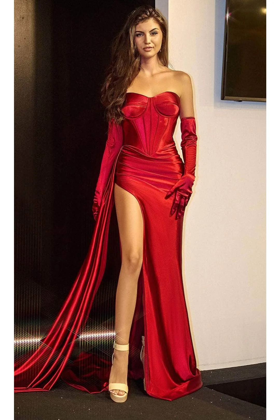 Portia and Scarlett PS24402 -long- Sweetheart Side Drape Prom Gown