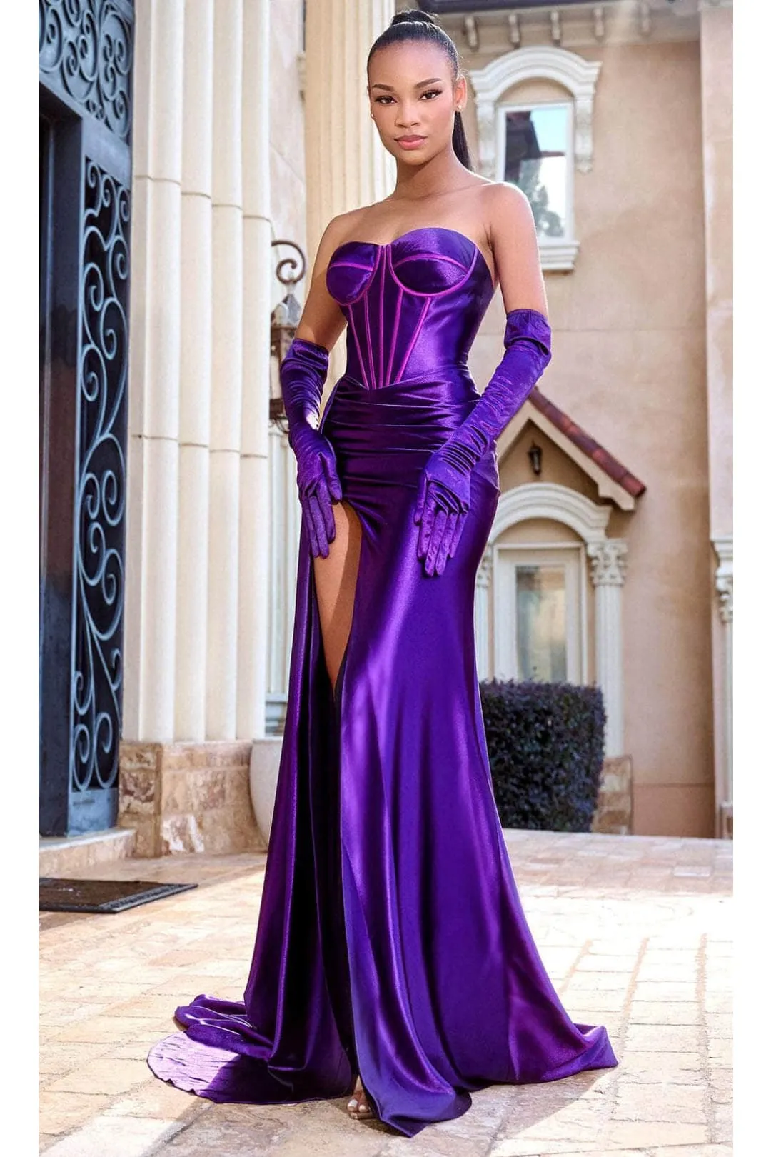Portia and Scarlett PS24402 -long- Sweetheart Side Drape Prom Gown