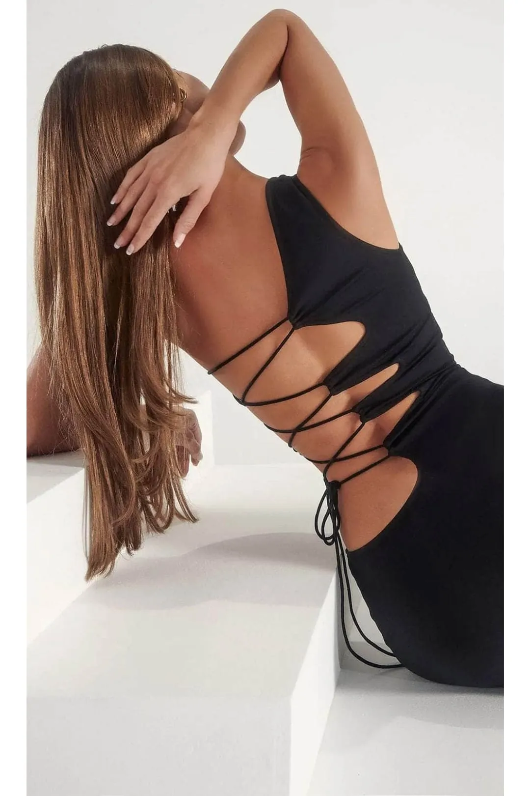 Portia and Scarlett PS316B Sexy Black Simple High Slit Prom Dress