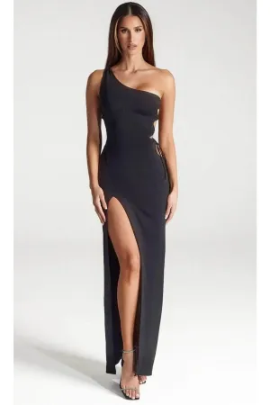 Portia and Scarlett PS316B Sexy Black Simple High Slit Prom Dress