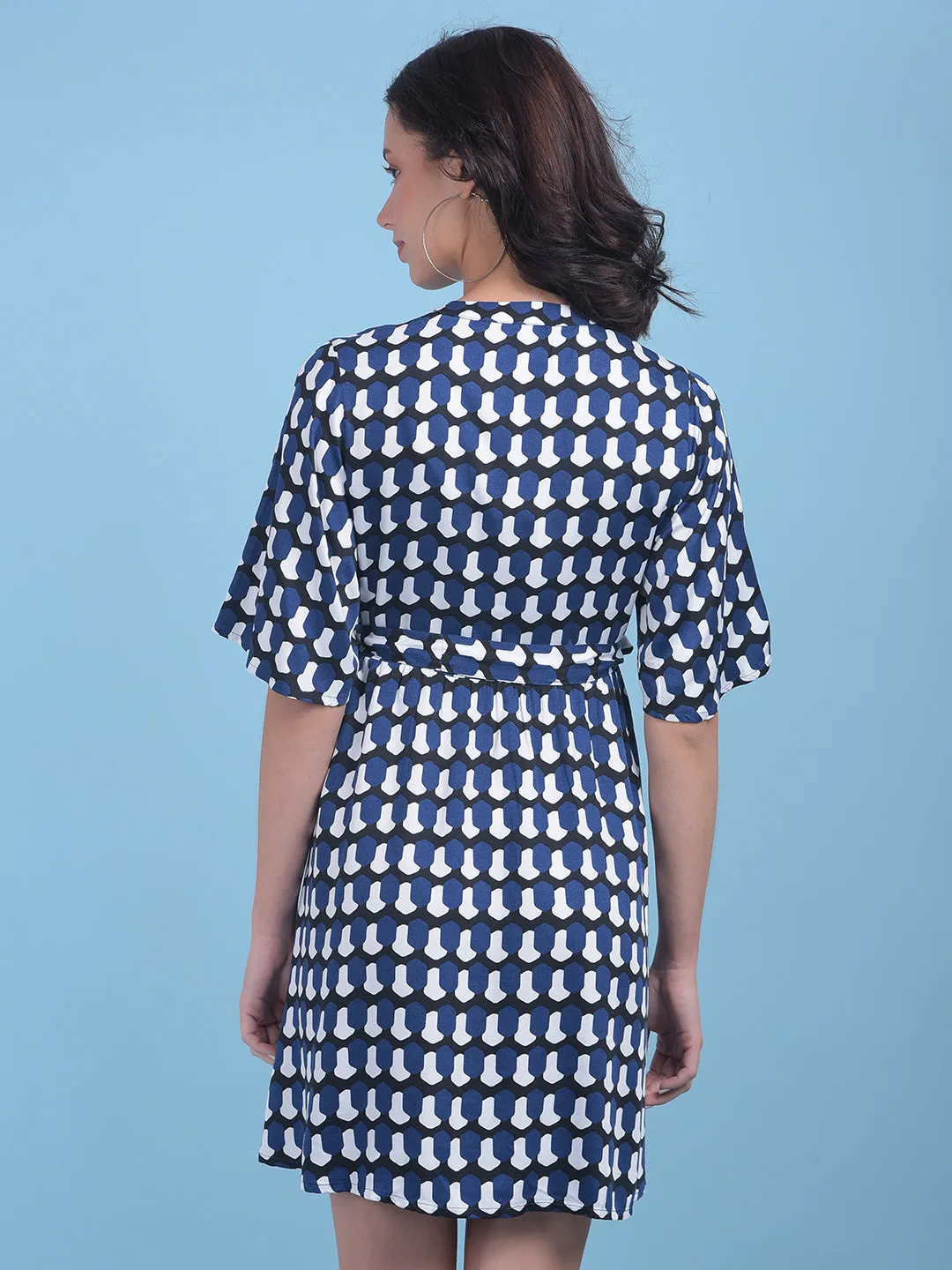 Printed Navy Blue A-Line Dress