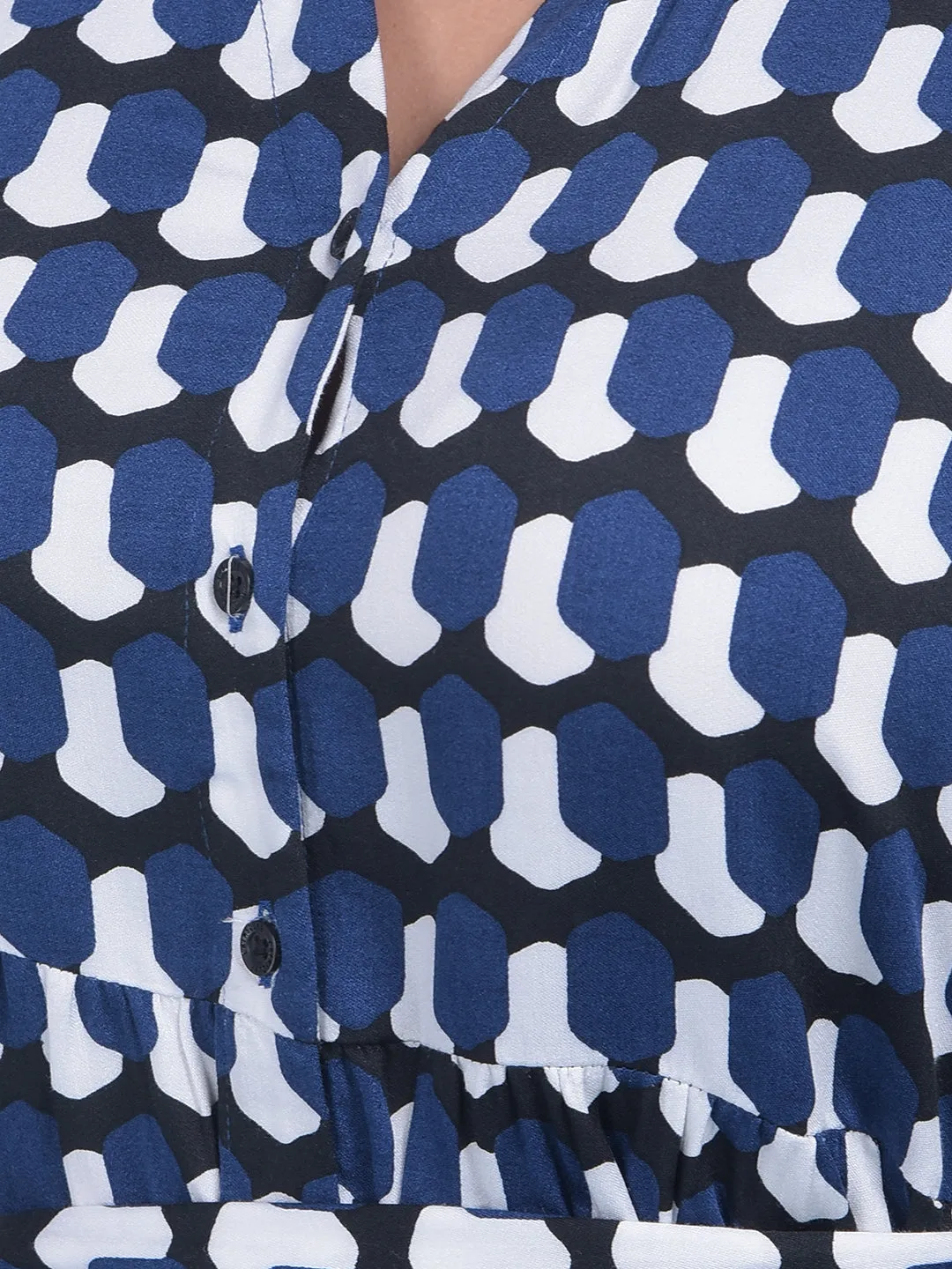 Printed Navy Blue A-Line Dress