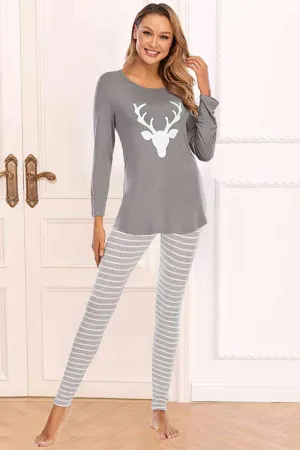 Relaxed Long Sleeve Top and Striped Pants Set