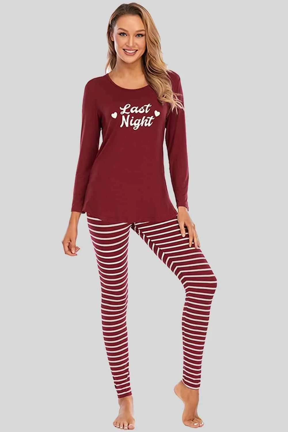 Relaxed Long Sleeve Top and Striped Pants Set