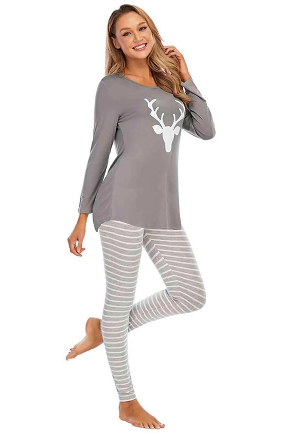 Relaxed Long Sleeve Top and Striped Pants Set