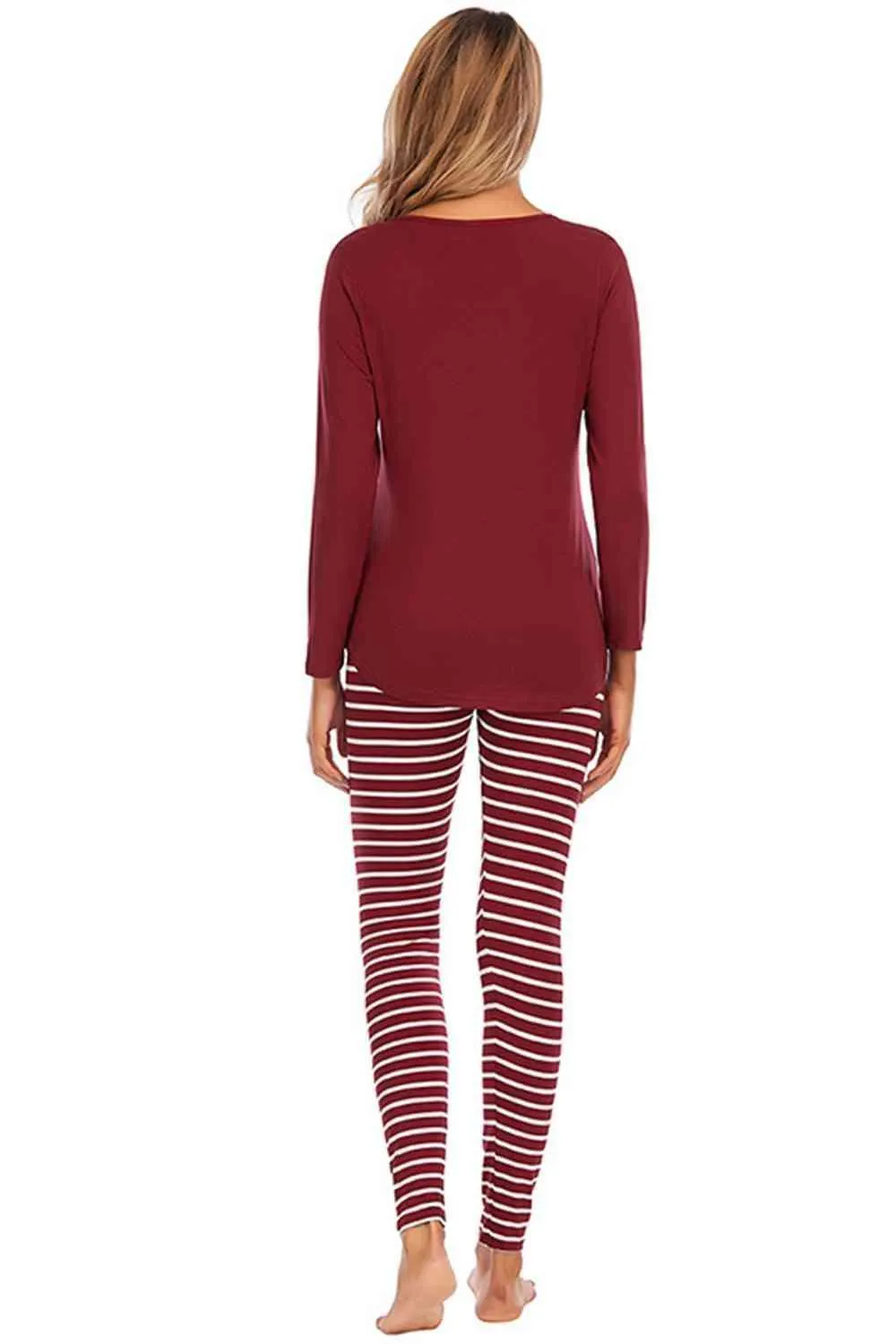 Relaxed Long Sleeve Top and Striped Pants Set