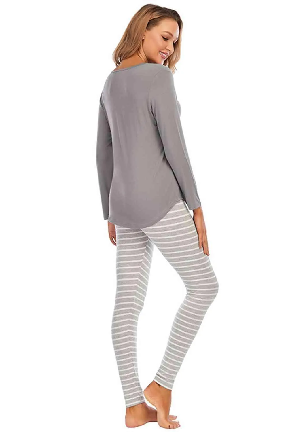Relaxed Long Sleeve Top and Striped Pants Set