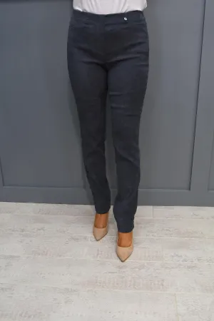 Robell Rose Slim Fit Slate Grey Faux Suede Trousers - 51673 54451 95