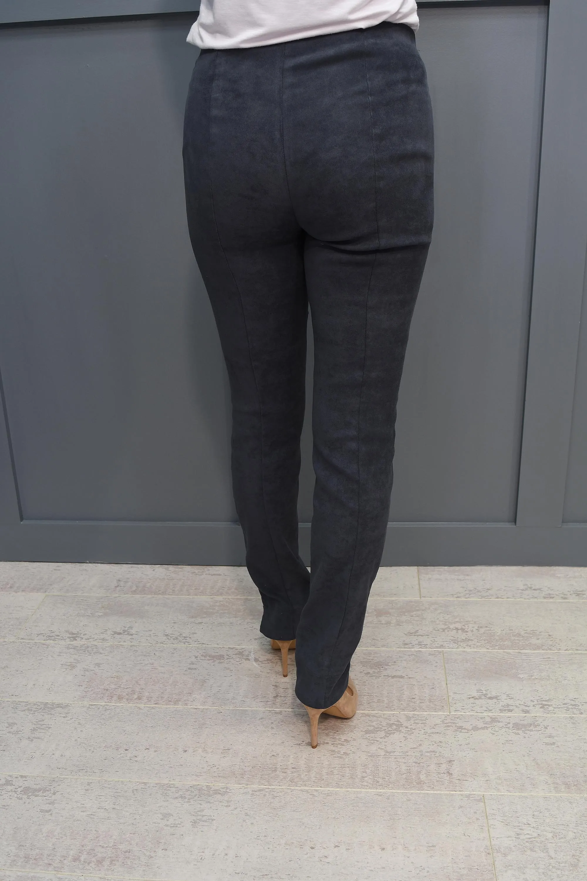 Robell Rose Slim Fit Slate Grey Faux Suede Trousers - 51673 54451 95