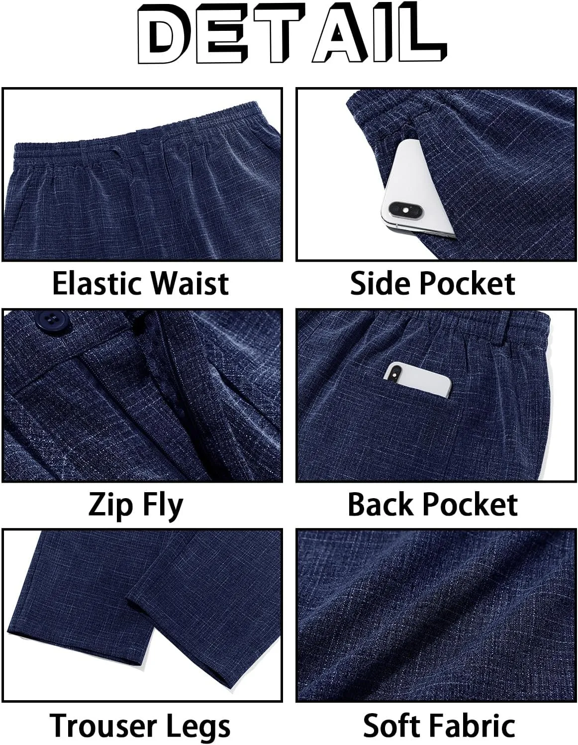 Runcati Mens Casual Pants Linen Elastic Waist Drawstring Lightweight Pants Loose Fit Summer Beach Yoga Trouser