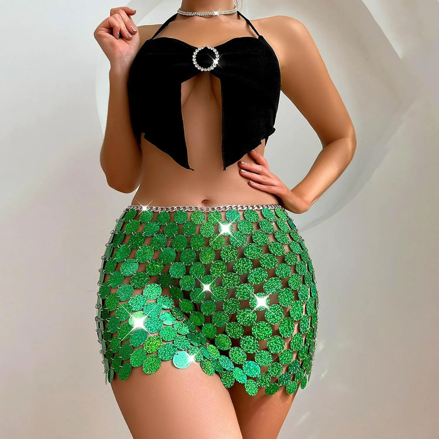 Sequin Skirt for Women Sheer See Through Club Outfits Bodycon Sexy Sparkly Glitter Shiny Skirt Mini Night Out Party