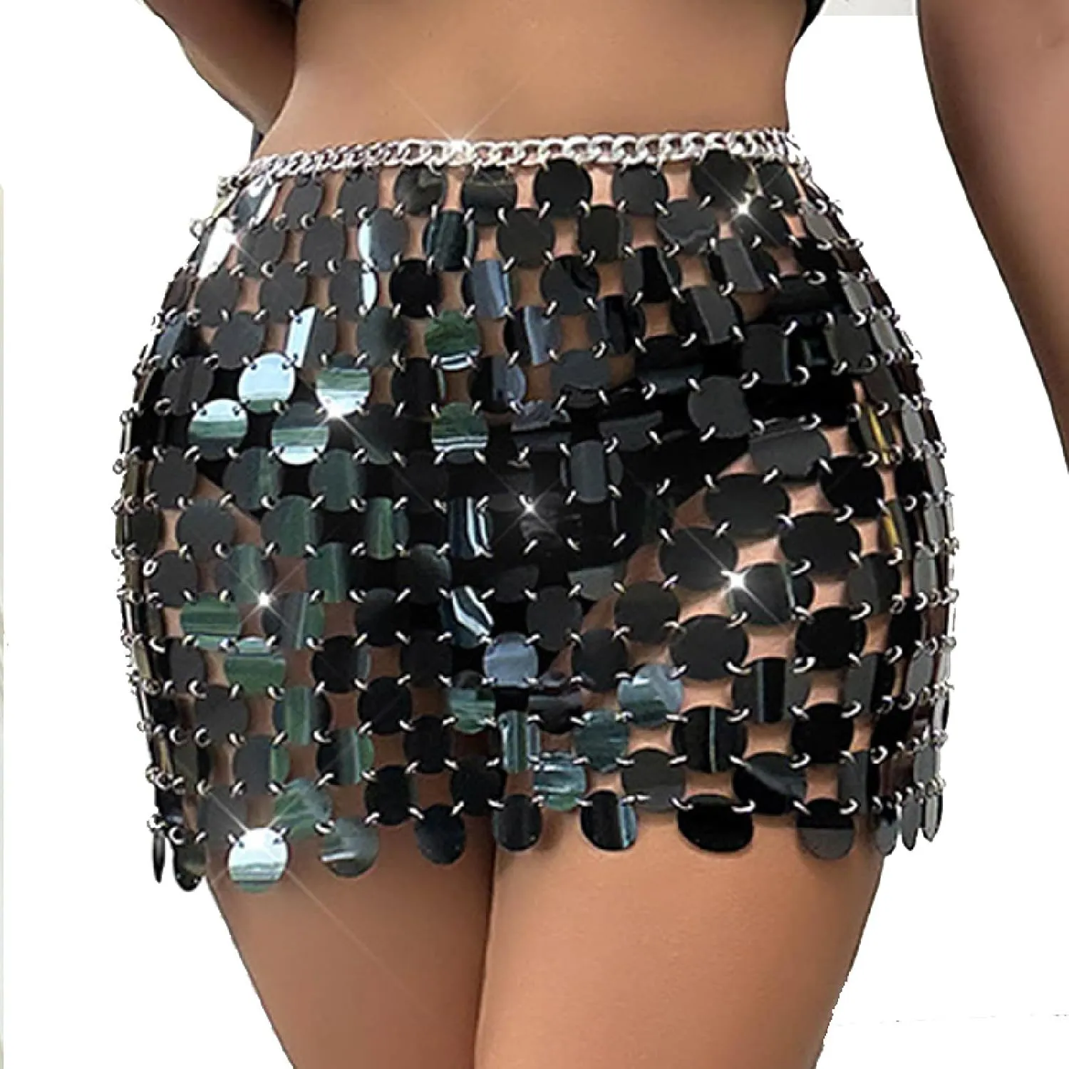 Sequin Skirt for Women Sheer See Through Club Outfits Bodycon Sexy Sparkly Glitter Shiny Skirt Mini Night Out Party