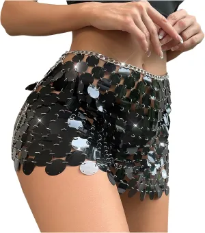 Sequin Skirt for Women Sheer See Through Club Outfits Bodycon Sexy Sparkly Glitter Shiny Skirt Mini Night Out Party