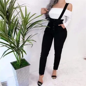 SLIM HIPS SHOULDER STRAPS TROUSERS