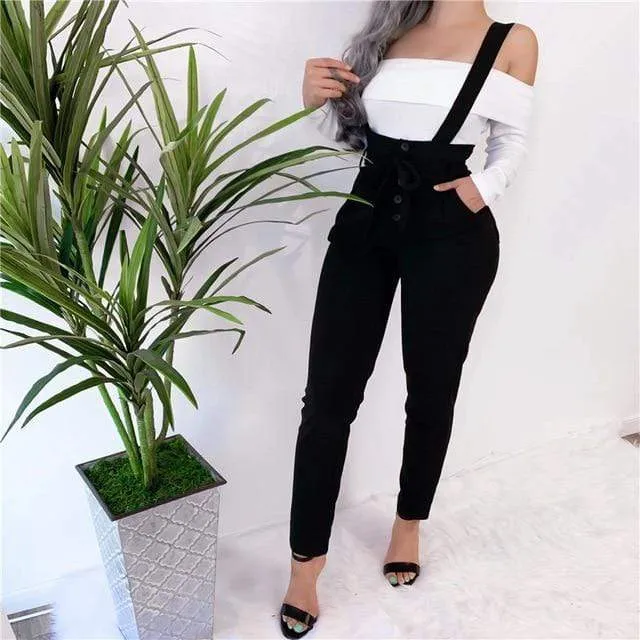 SLIM HIPS SHOULDER STRAPS TROUSERS