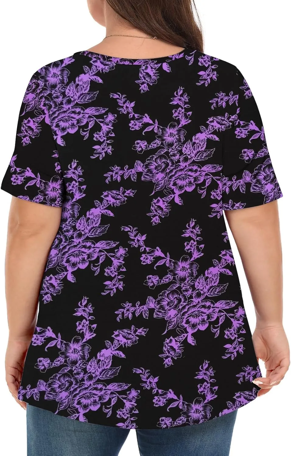 Tencede Womens Plus Size Tops Short Sleeve Tunic Shirts V Neck Summer Floral Loose Fit Blouse XL-5X
