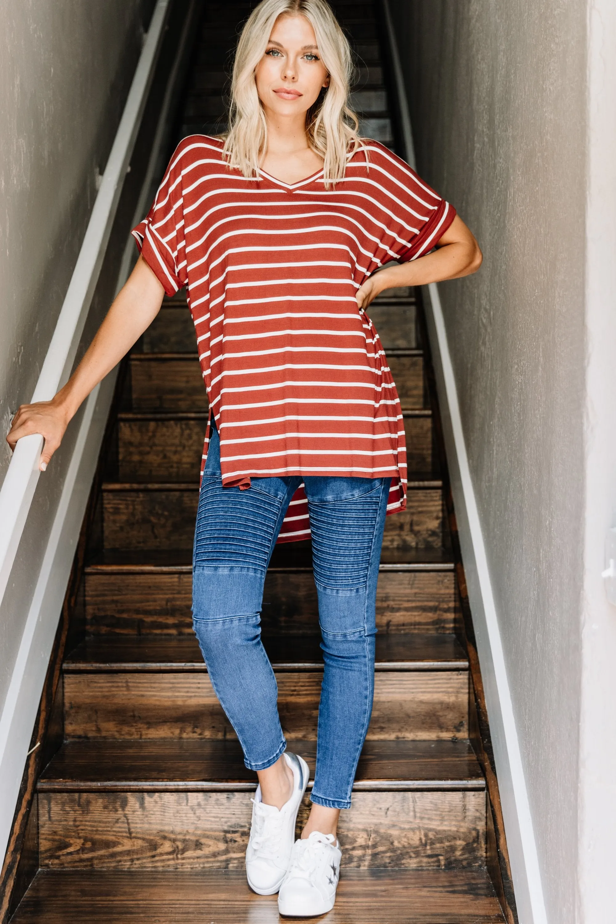 This is No Joke Rust Orange Striped Top