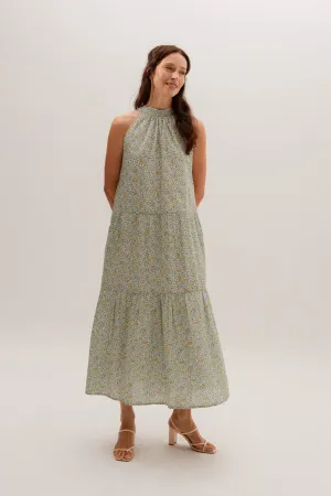 ⁠⁠Tie-ribbon Halter Maxi Dress - Sunrise Garden
