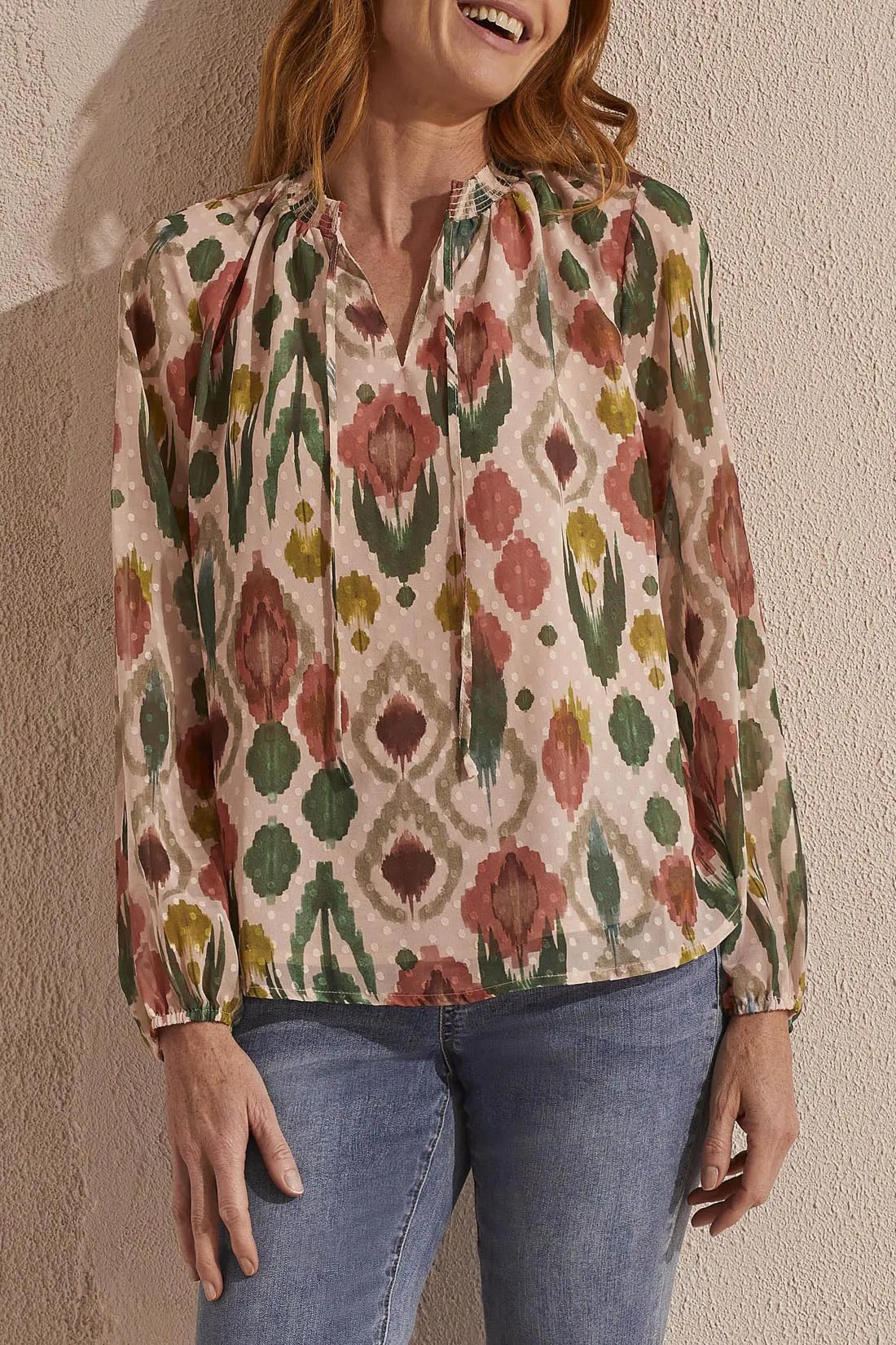 Tribal Top - Tie Print Blouse - Vine