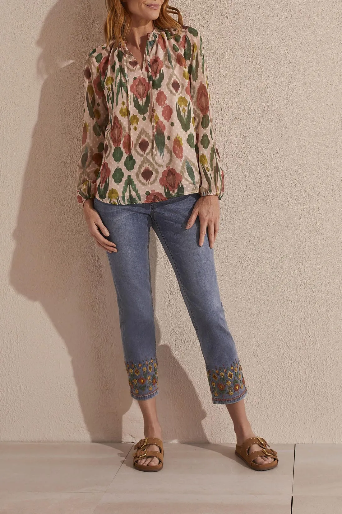 Tribal Top - Tie Print Blouse - Vine