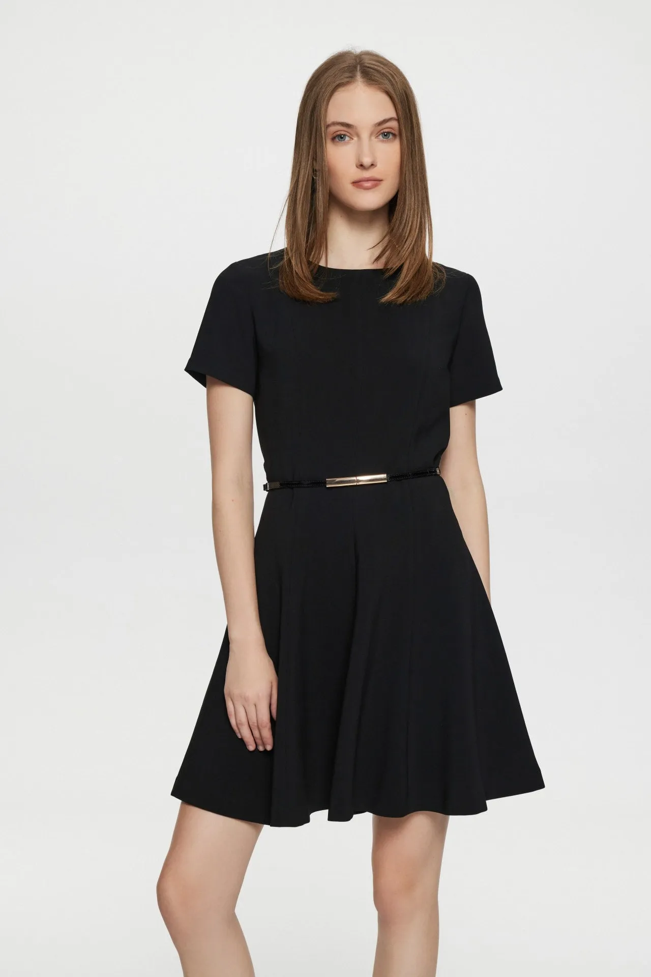 Twiggy Crepe Flare Hem Dress with Belt