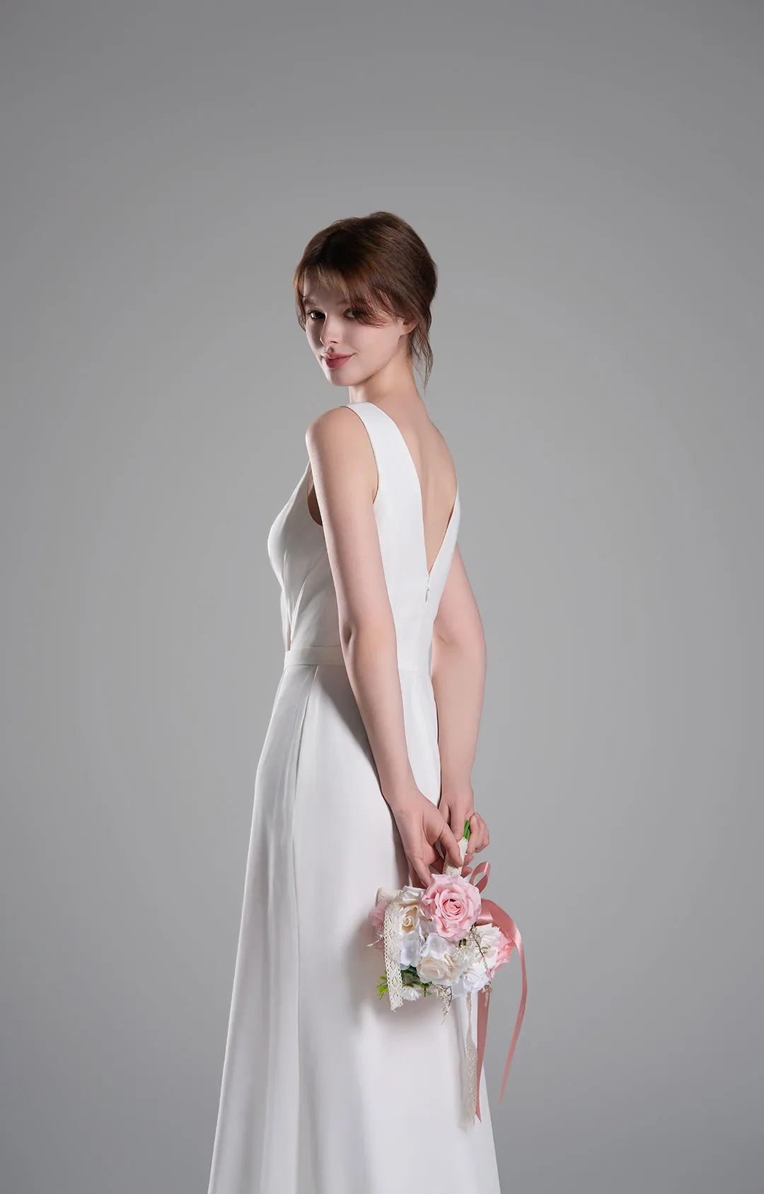 V-Neck Crossover Bodice Pleated Front Slit Dresses