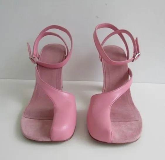 VCshoes Pink Split Toe Cross Buckle High Heel Women's Sandals