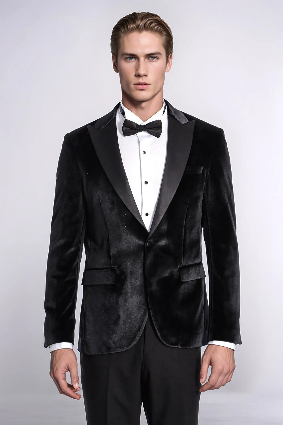 Velvet Slim Fit Black Men Tuxedo Jacket - Wessi