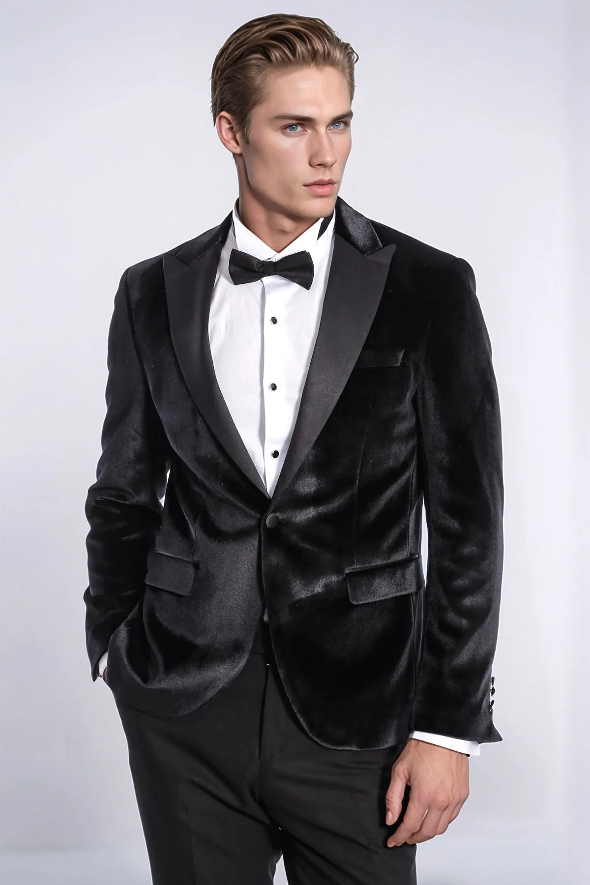Velvet Slim Fit Black Men Tuxedo Jacket - Wessi