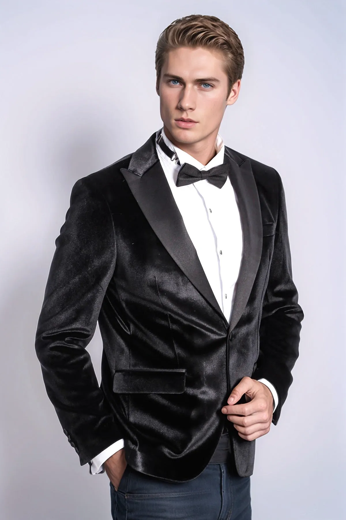 Velvet Slim Fit Black Men Tuxedo Jacket - Wessi