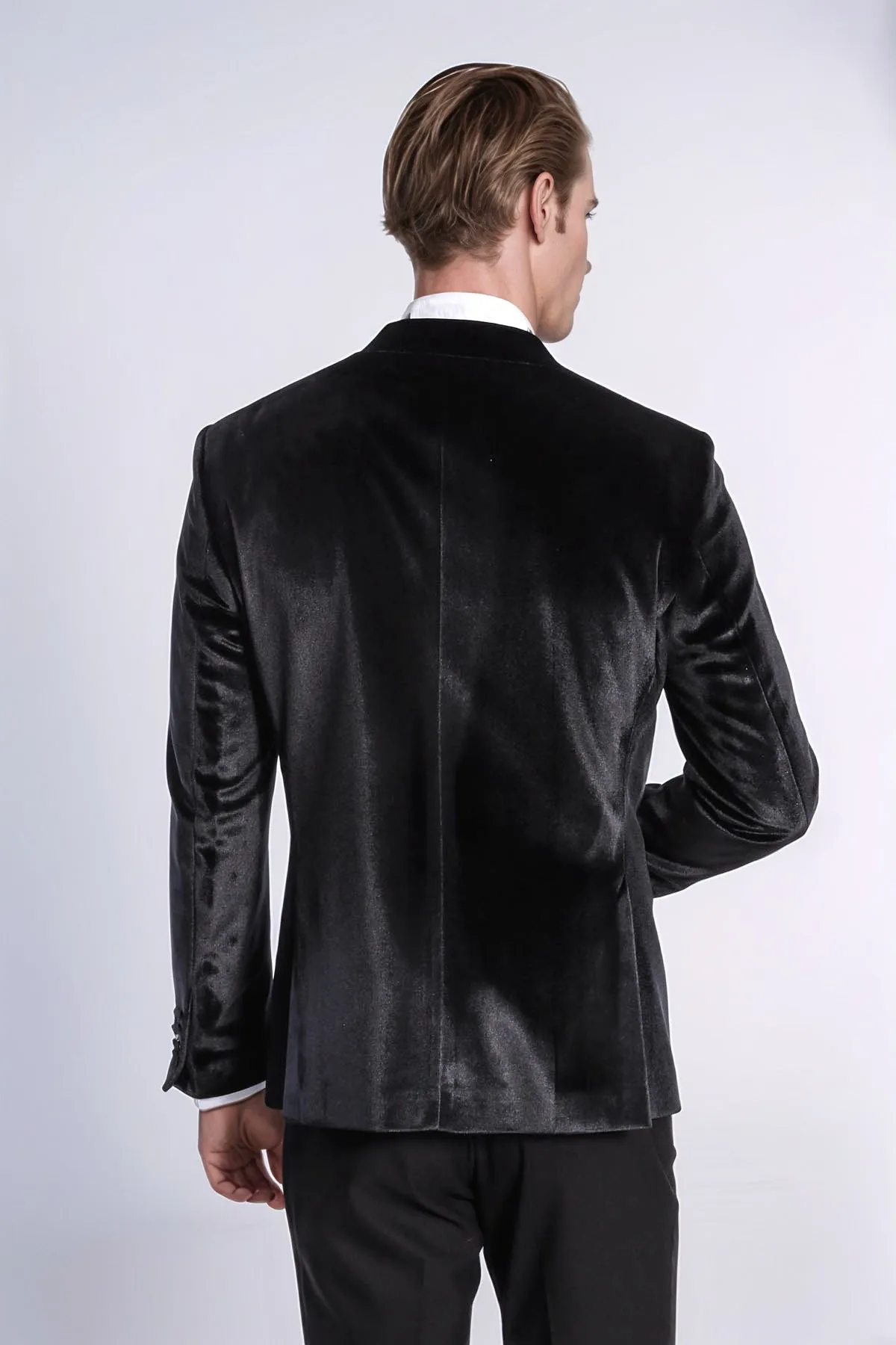Velvet Slim Fit Black Men Tuxedo Jacket - Wessi