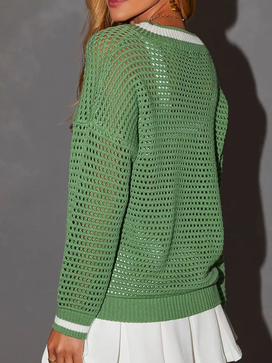 Versatile Long-Sleeve Patchwork Sweater for Everyday Wear