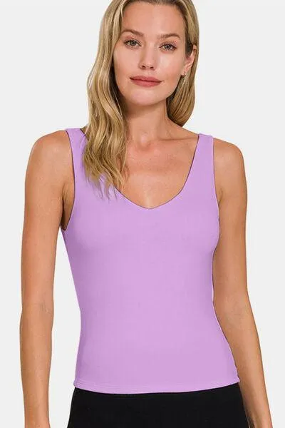 Versatile Staple V-Neck Slim Lavender Tank Top