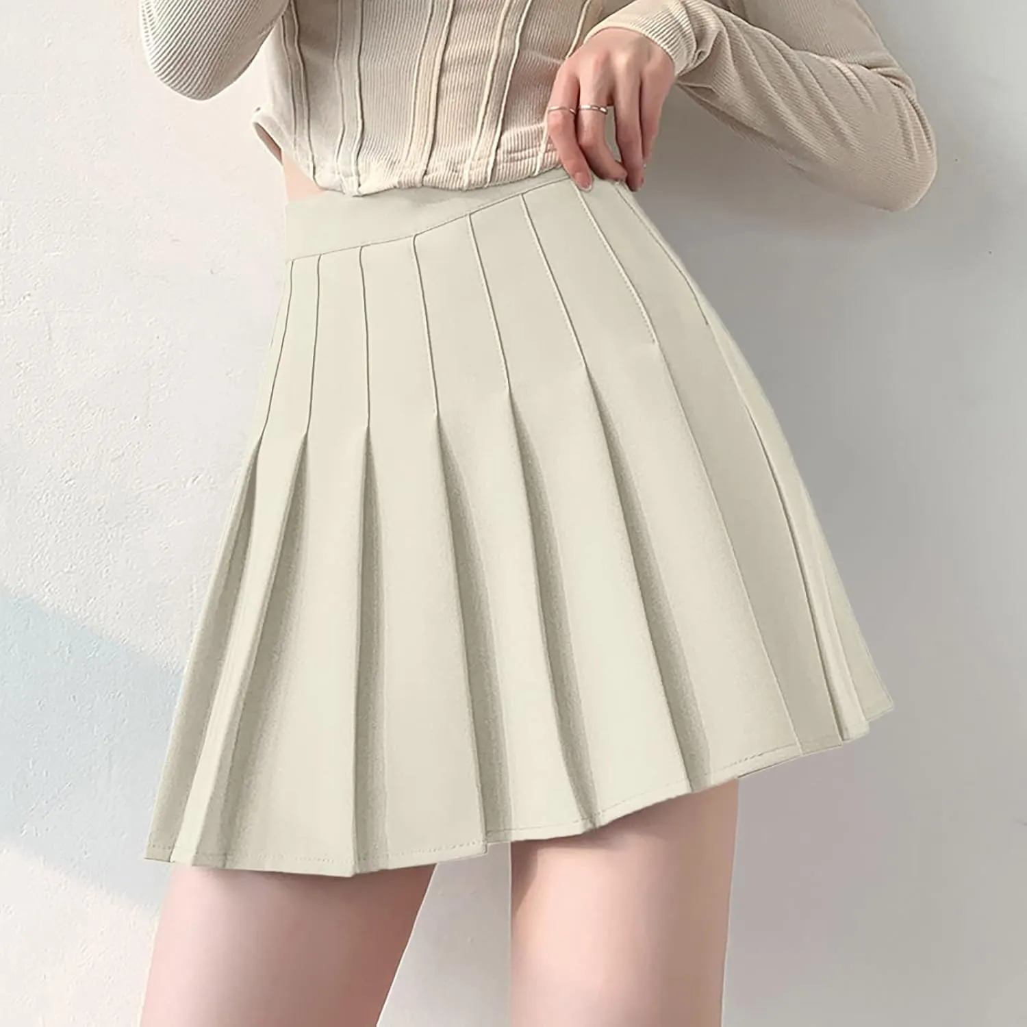Womens Girls Solid Pleated Skirt Basic Skirt Aline Design Skirt Formal Skirt Set for Women