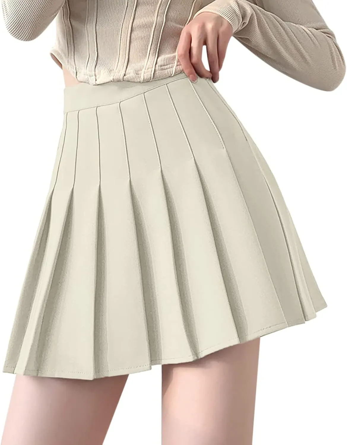 Womens Girls Solid Pleated Skirt Basic Skirt Aline Design Skirt Formal Skirt Set for Women